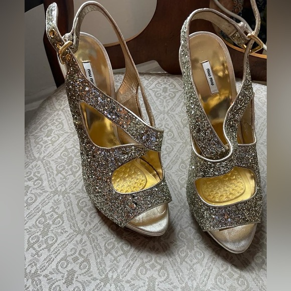 Miu Miu Glitter open toe platform heel - Picture 2 of 5